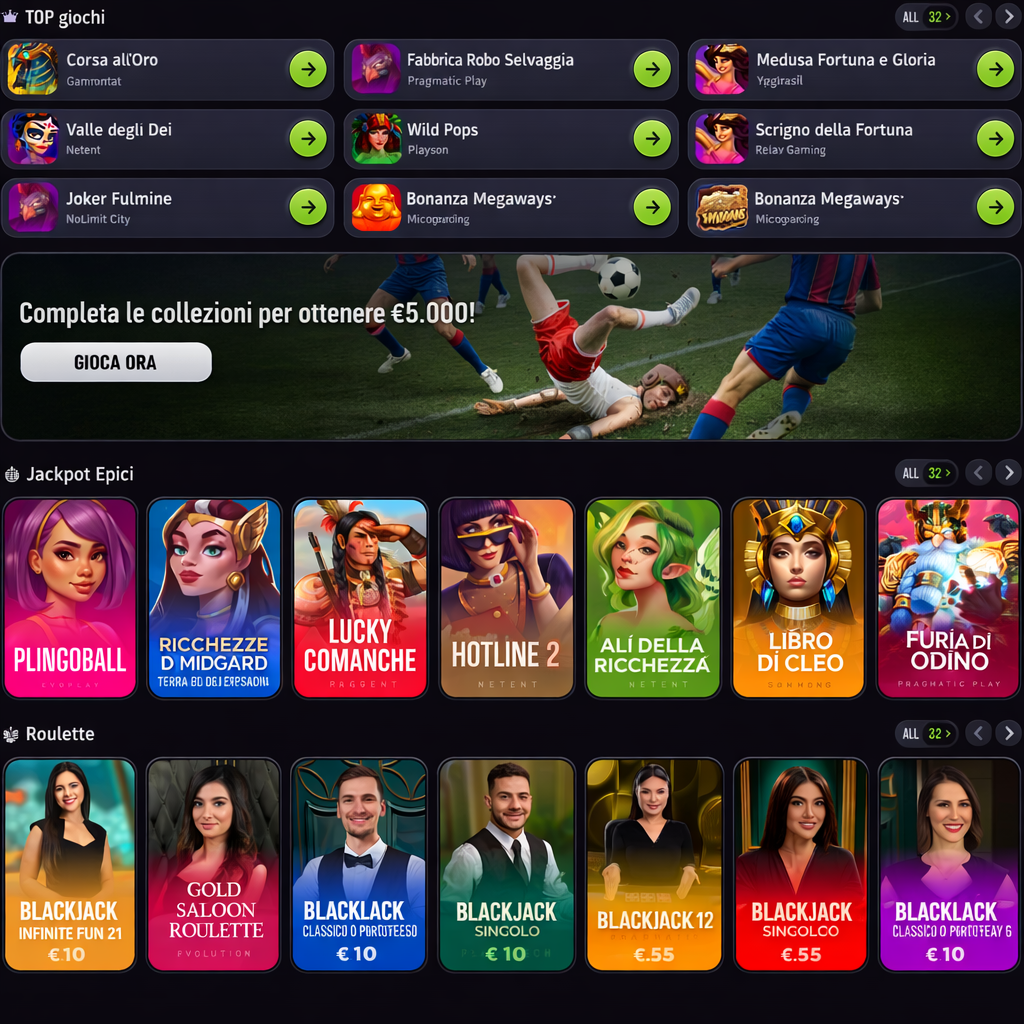 Screenshot of a casino website featuring multiple game categories like slots, poker, and roulette